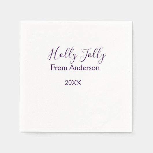 Holly Jolly holidays add name family year purple s スタンダードカクテルナプキン (正面)