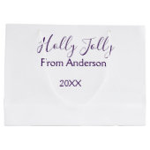 Holly Jolly holidays add name family year purple s ラージペーパーバッグ (裏面)