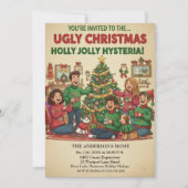 Holly Jolly Hysteria Ugly Sweater Christmas Party  招待状 (正面)
