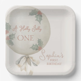 Holly Jolly ONE Christmas Vintage Balloon Birthday ペーパープレート