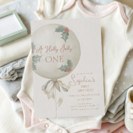 Holly Jolly ONE Christmas Vintage Balloon Birthday 招待状