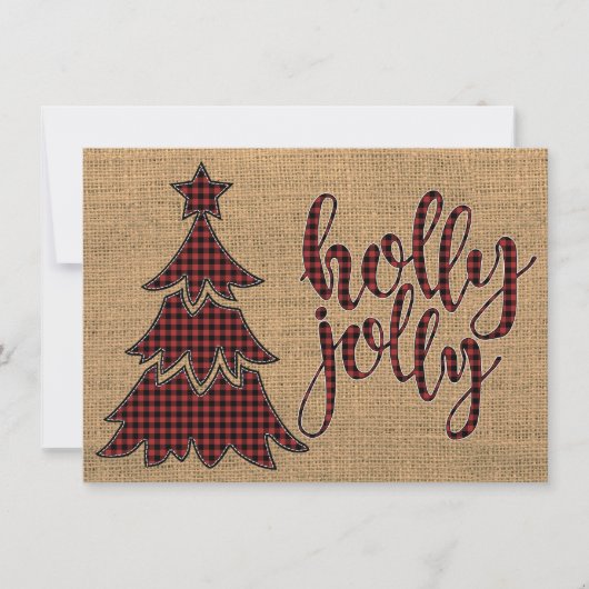 holly jolly Plaid Christmas Tree Photo Card シーズンカード (正面)
