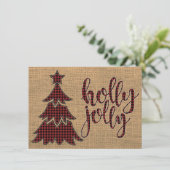 holly jolly Plaid Christmas Tree Photo Card シーズンカード (スタンド正面)