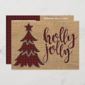 holly jolly Plaid Christmas Tree Photo Card シーズンカード (正面/裏面)
