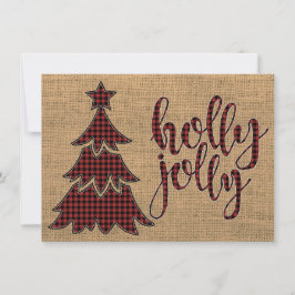 holly jolly Plaid Christmas Tree Photo Card シーズンカード