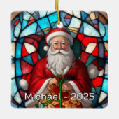 Holly Jolly Santa Glass Effect セラミックオーナメント (正面)