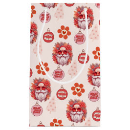 Holly Jolly Santa Vibes Pink Retro Holiday スモールペーパーバッグ