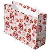 Holly Jolly Santa Vibes Pink Retro Holiday ラージペーパーバッグ (正面アングル)