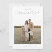 Holly Jolly Script Minimal Neutral Family Photo シーズンカード (正面)
