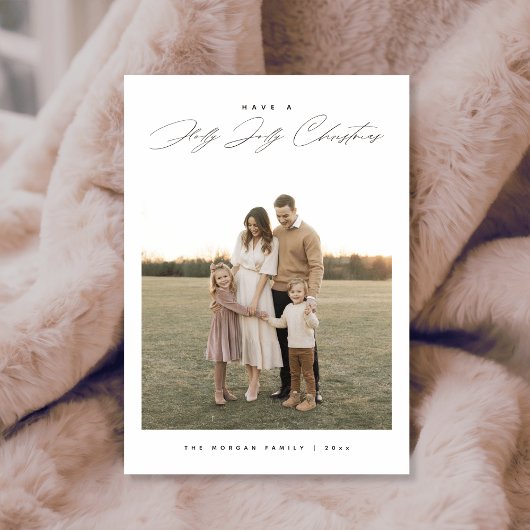 Holly Jolly Script Minimal Neutral Family Photo シーズンカード