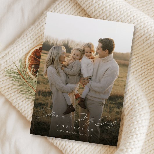 Holly Jolly Script Modern Family Christmas Photo シーズンカード