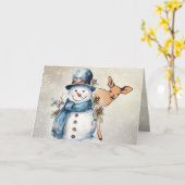 "Holly Jolly Snowman" と小鹿 カード (黄色い花)
