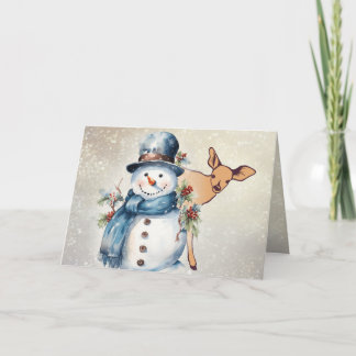 "Holly Jolly Snowman" with a Fawn  カード