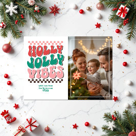 "Holly Jolly Vibes" Retro Christmas Photo シーズンカード