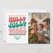 "Holly Jolly Vibes" Retro Christmas Photo シーズンカード (正面)