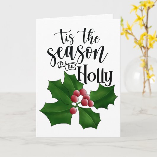 Holly Jolly Watercolor Christmas Card カード (黄色い花)