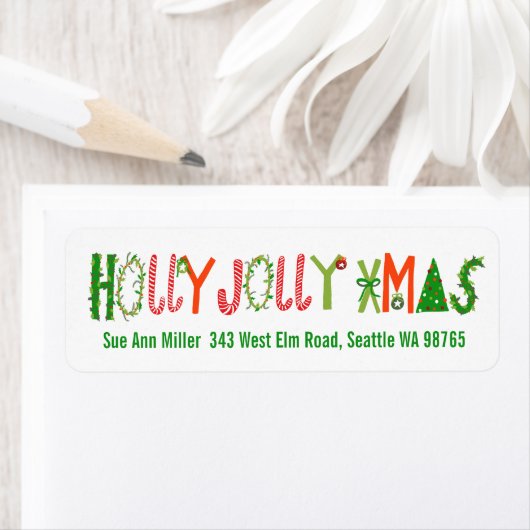 HOLLY JOLLY XMAS Holiday Christmas CUSTOM address ラベル (インサイチュ)