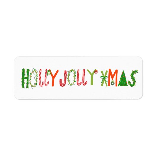 HOLLY JOLLY XMAS Holiday Christmas Cute Hand-Drawn ラベル (正面)