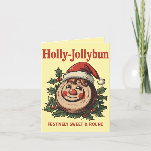 Holly-Jollybun – 面白いクリスマスのシナモンロール ダジャレ カード (正面)
