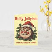 Holly-Jollybun – 面白いクリスマスのシナモンロール ダジャレ カード (黄色い花)