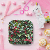 Holly leaves and Berries ペーパープレート (パーティー)
