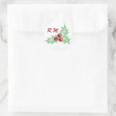 Holly Leaves and Berries Monogram Holiday Sticker ラウンドシール (バッグ)