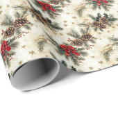 Holly Leaves, Pinecones and Red Bows ラッピングペーパー (ロールコーナー)