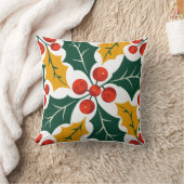 Holly Leaves Retro Modern Big Print Pattern クッション (ブランケット)