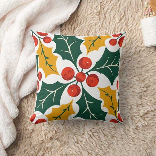 Holly Leaves Retro Modern Big Print Pattern  クッション (ブランケット)