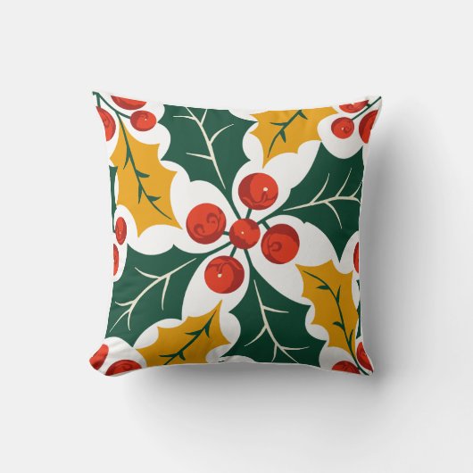Holly Leaves Retro Modern Big Print Pattern  クッション (正面)