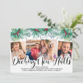 Holly Mistletoe 3フォトデッキ新しいホールスクリプト シーズンカード (スタンド正面)