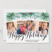 Holly Mistletoe 3フォトハッピーホリデーズスクリプト シーズンカード (正面)