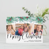 Holly Mistletoe 3 Photo Merry Christmas Script シーズンカード (スタンド正面)