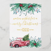 Holly Mistletoe and Christmas Red Truck Gold 箔シーズンカード (正面)
