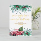 Holly Mistletoe and Christmas Red Truck Gold 箔シーズンカード (立ち正面)