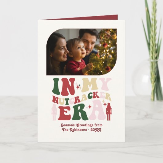 Holly & Mistletoe Fun Retro Christmas Photos シーズンカード (正面)