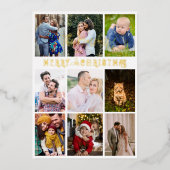 Holly Modern Elegant Collage 10 Photos Family 箔シーズンカード (正面)