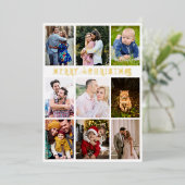 Holly Modern Elegant Collage 10 Photos Family 箔シーズンカード (立ち正面)