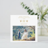 Holly Monogram Initial Christmas Newlyweds Photo (スタンド正面)