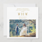 Holly Monogram Initial Christmas Newlyweds Photo (正面)