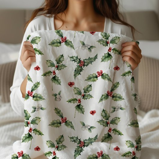 Holly Monogrammed Christmas シェルパブランケット