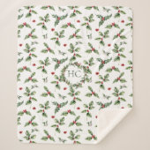 Holly Monogrammed Christmas シェルパブランケット (正面)