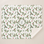 Holly Monogrammed Christmas シェルパブランケット (正面(横))