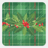 Holly on Christmas Plaid 2 スクエアシール (正面)