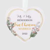 Holly & Pine金ゴールドフレーム写真Newlyweds両面 オーナメント (裏面)