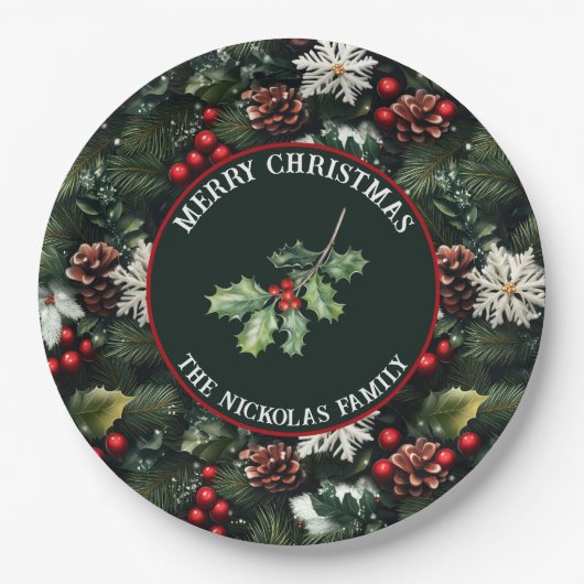 Holly & Pine Celebration ペーパープレート (正面)