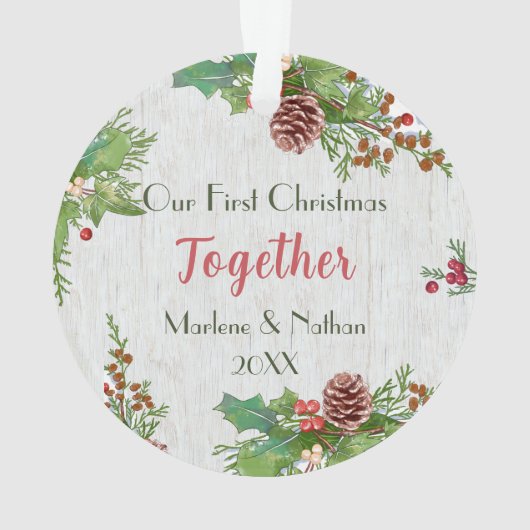 Holly Pine Together素朴マイルストーンフォト オーナメント (裏面)