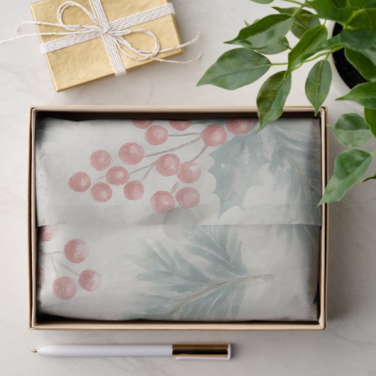 Holly & Pine Winter Botanical Background Decoupage 薄葉紙 (ギフト)