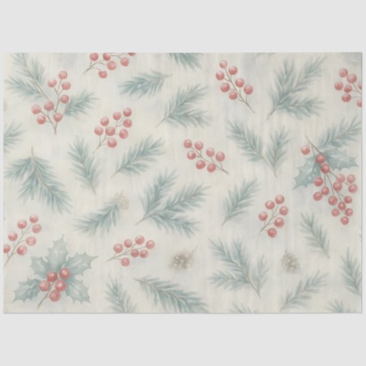Holly & Pine Winter Botanical Background Decoupage 薄葉紙 (正面)