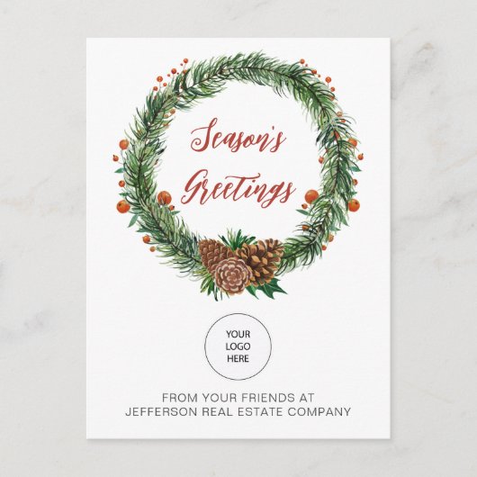 Holly Pine Wreath Company ロゴ ビジネス シーズンポストカード (正面)